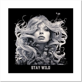 Stay Wild Girl With Wildflowers Natural Lovers Posters and Art